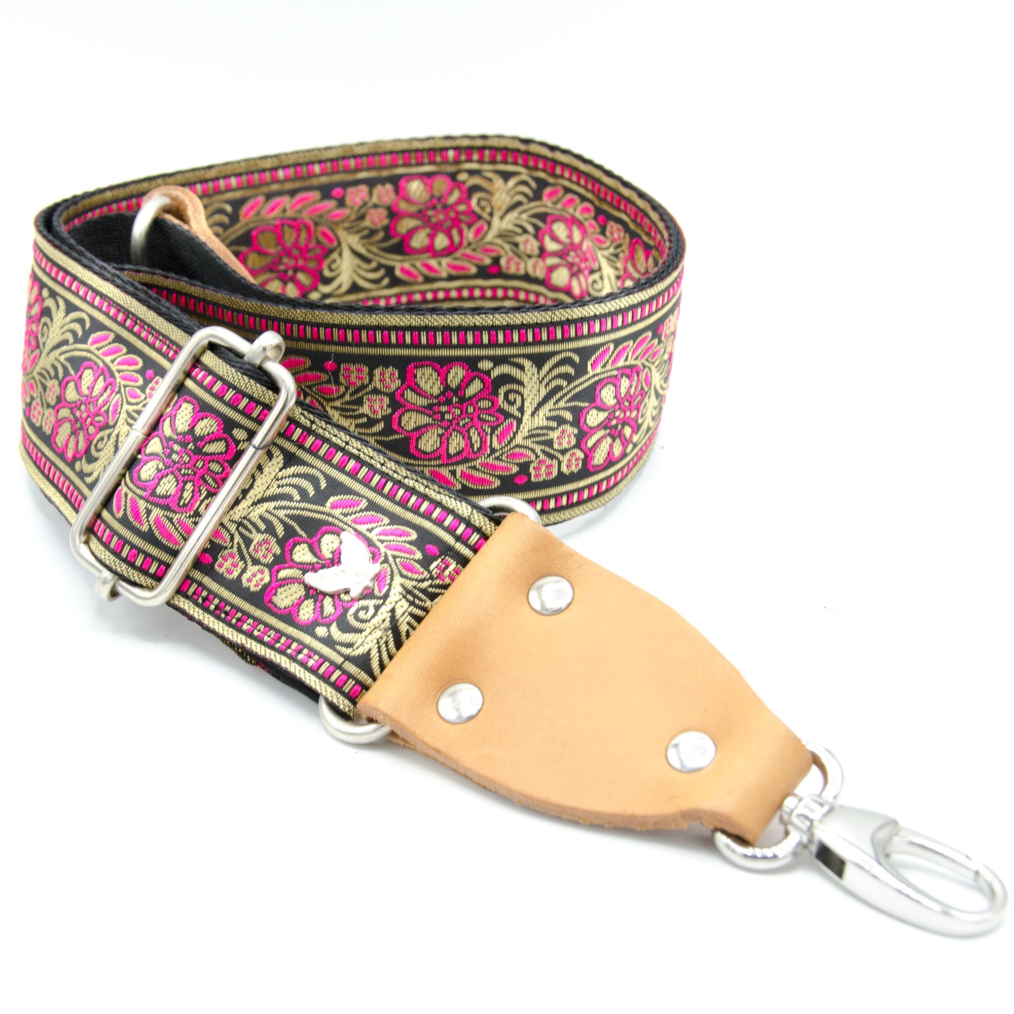 Correa Aileen de colores rosados. Maria's Valley, diseñadora de correas para bolsos de estilo boho.